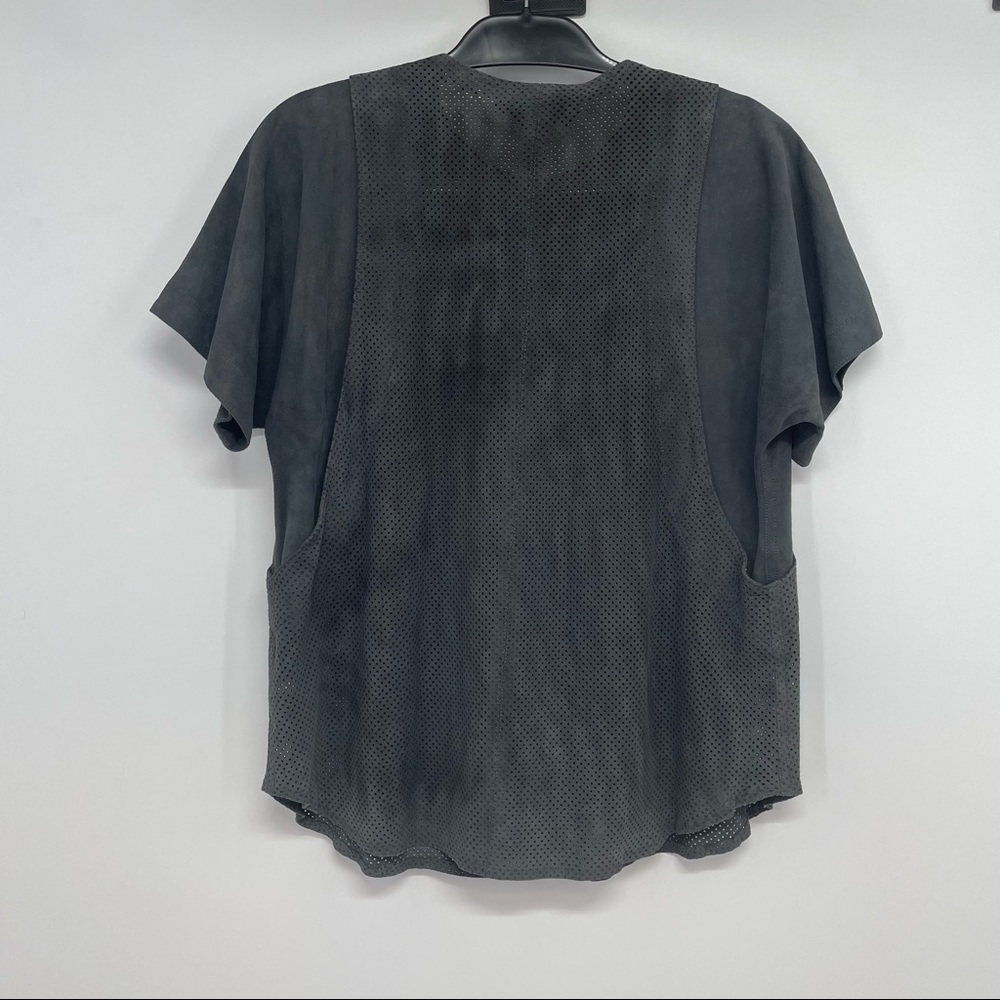 Vintage  BALDANZA 100% Leather Top Short Sleeve Size 10 Gray